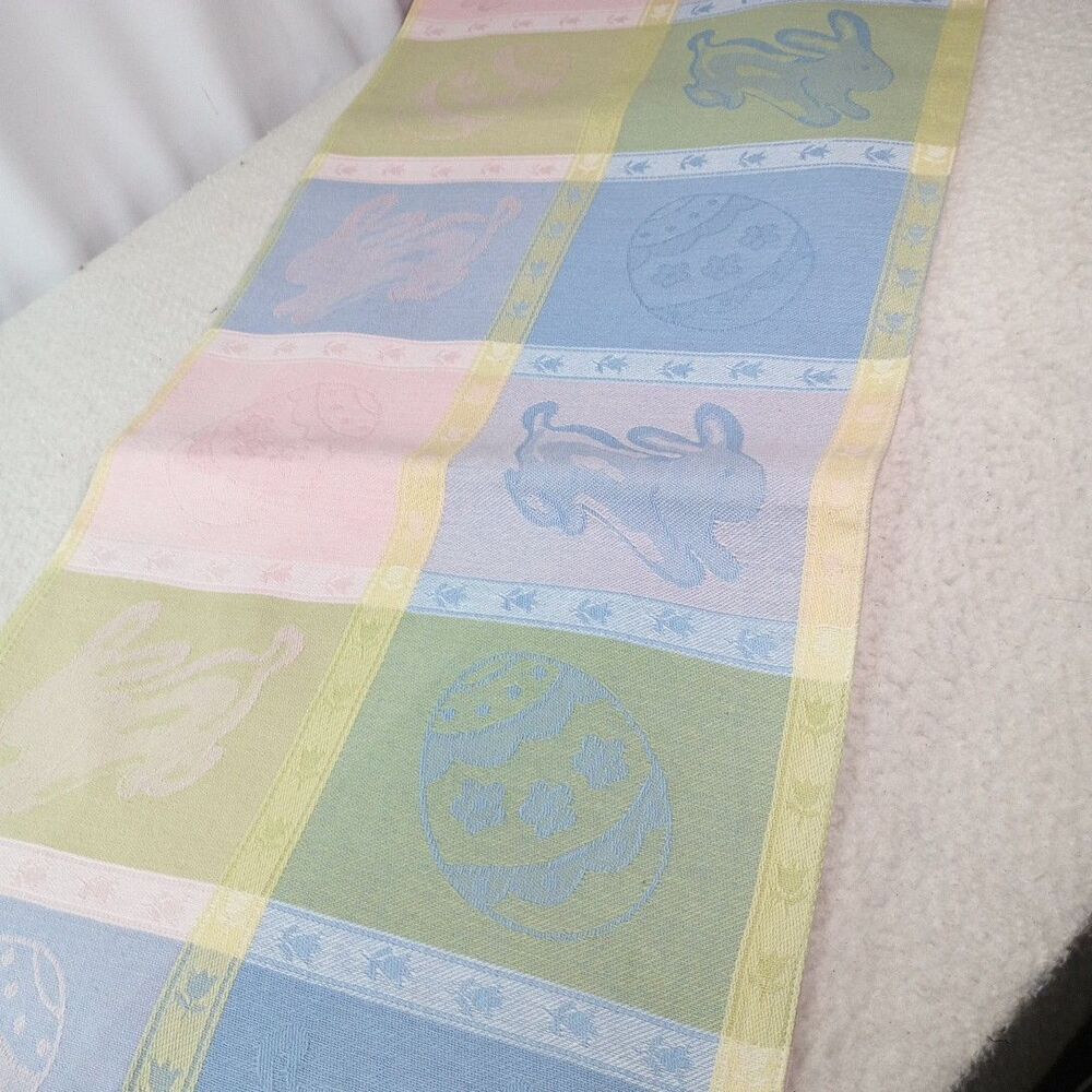 Set of 2 Easter Table Runners Bunny Egg Pastel Spring Dining Decor 72”